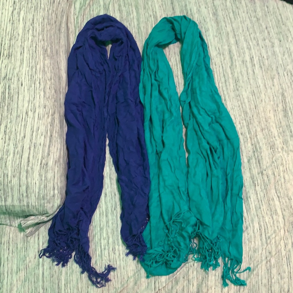 Blue and green scarves